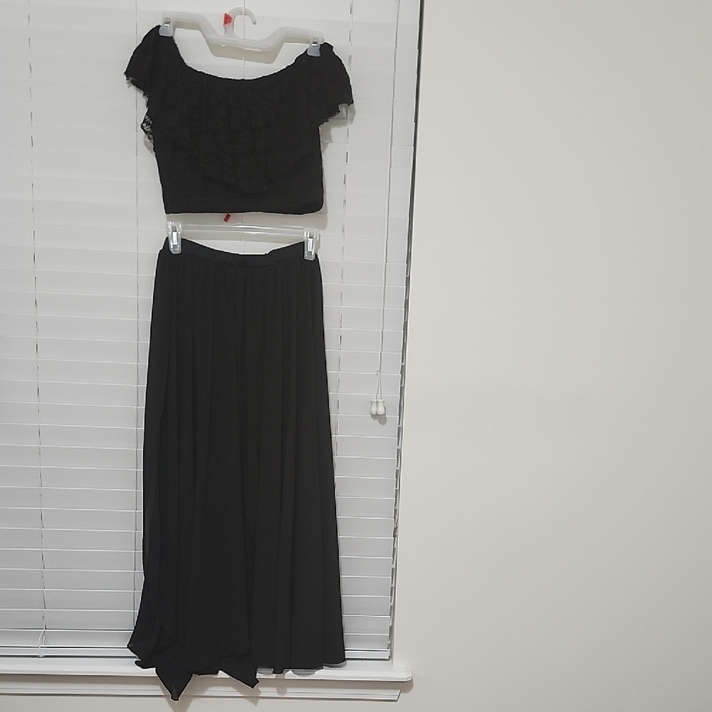 Balera Black Off-Shoulder Top and Maxi Skirt Set